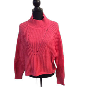 New NWT Altar'd State Cozy Hot Pink Mock Turtleneck Sweater Large L Cropped